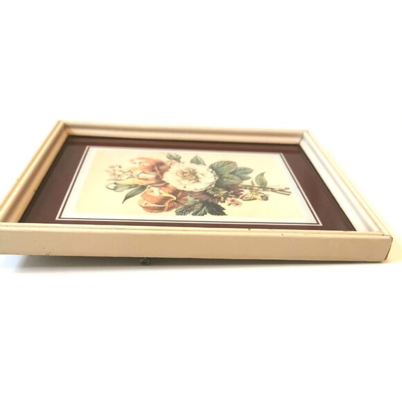 Vintage Botanical Floral Print Tiger Lily White Rose Butterfly Wood Frame 1950s - Picture 7 of 8